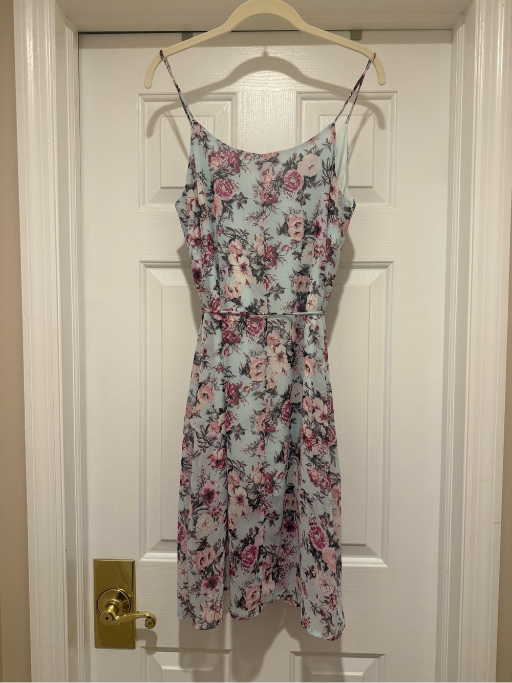Pink Lily Light Blue Floral Midi Dress with Pink Rose Print - Picture 9 of 9